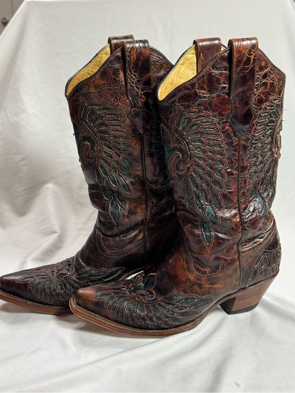 Corral Women's Boots R1013 Chestnut Brown Turquoise Winged Fleur De Lis 8.5